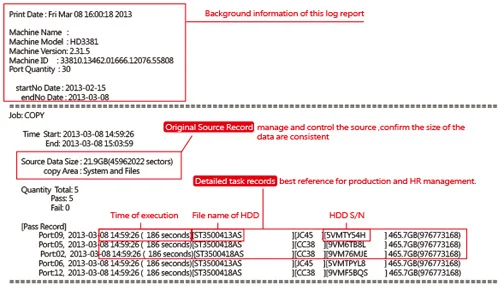 Event Log Report - ureach mt2600g sata hdd duplicator iseculog log report pc link